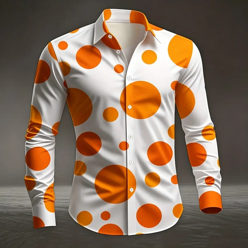 Men's Polka Dot Print Long Sleeve Shirt Casual Turn-down Collar Button Down Blouse