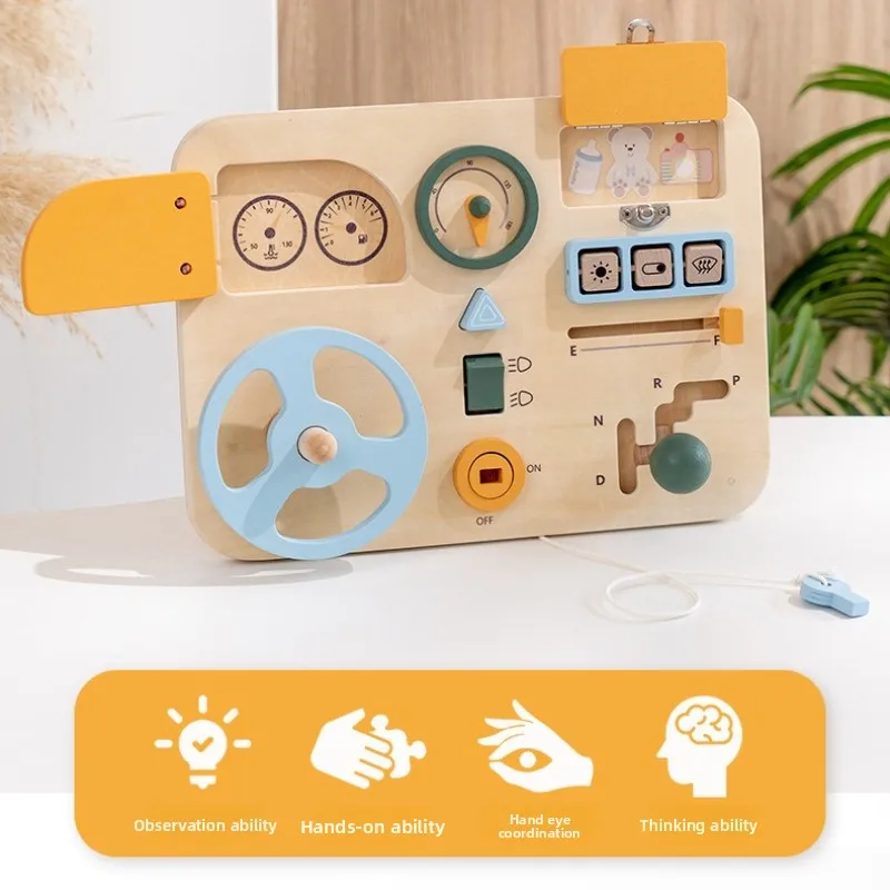 

Развивающая игрушка для малышей: Монтессори-доска с деревянным рулем, сенсорные элементы, базовые навыки, подарок для ребенка