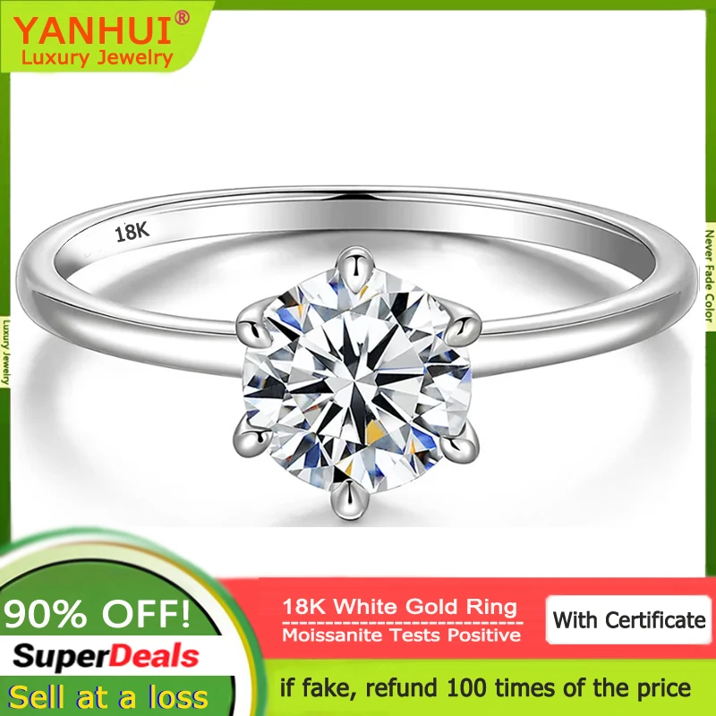 

Luxury 18K White Gold Rings Solitaire 0.5/1/2/3 Carat Diamond Moissanite Rings Women's Engagement Wedding Bands Fine Jewelry