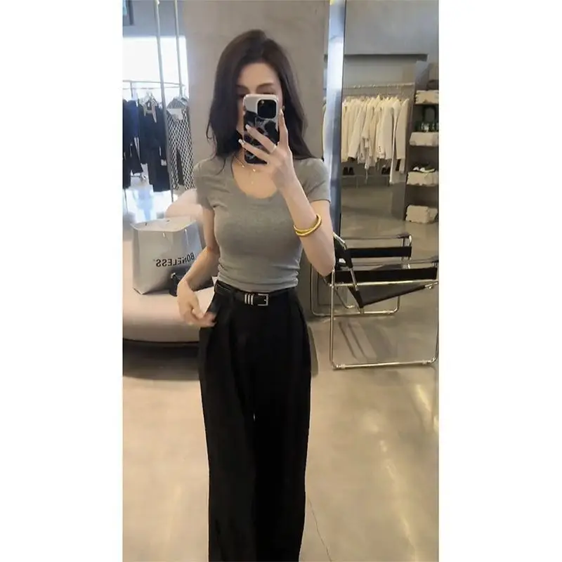 Spring/Summer Women's Set Fashionable and Elegant High end Small Fragrant Top+Wide Leg Pants Two Piece Set