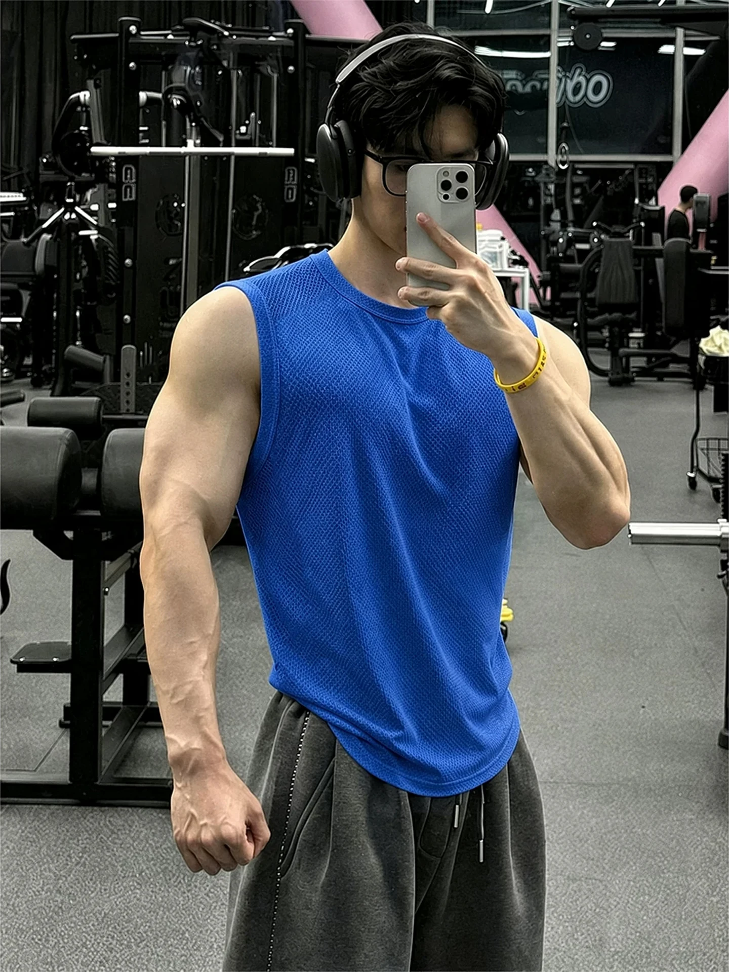 Blue Dragon Scale Pattern Breathable Sports Vest Men's Summer Fitness Training Sleeveless T-Shirt Quick Dry Shoulder Sweatshirt