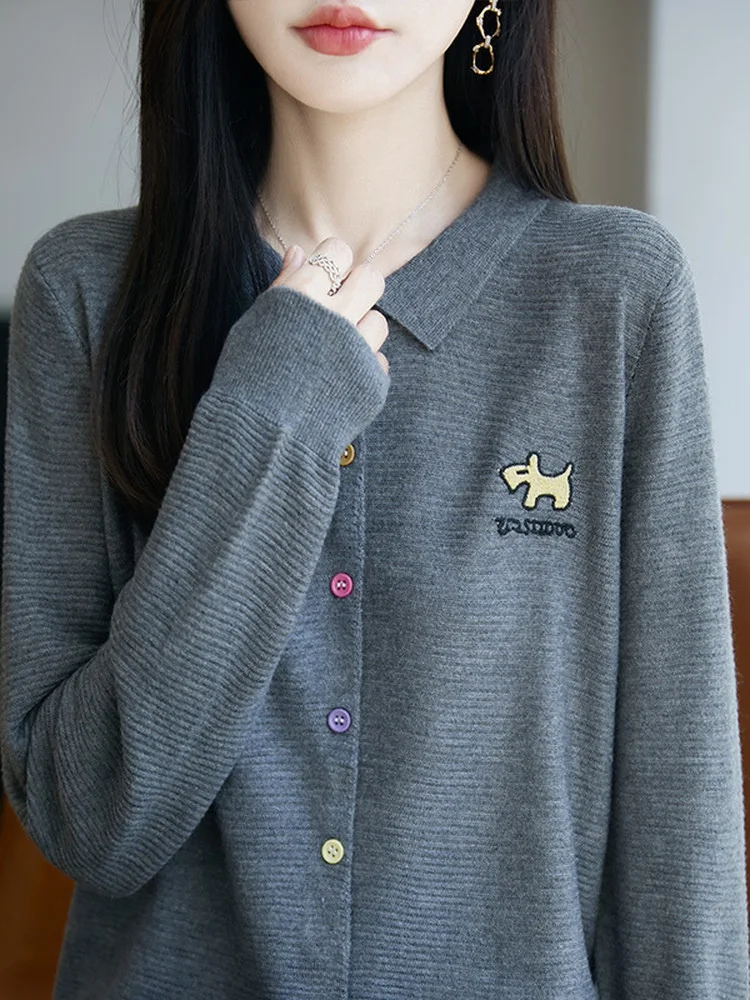 2025 neue Lose ort Svel Strickjacke frauen Top Frühen Herbst Dünne Gestickte Vorne Offen Oberbekleidung Pullover