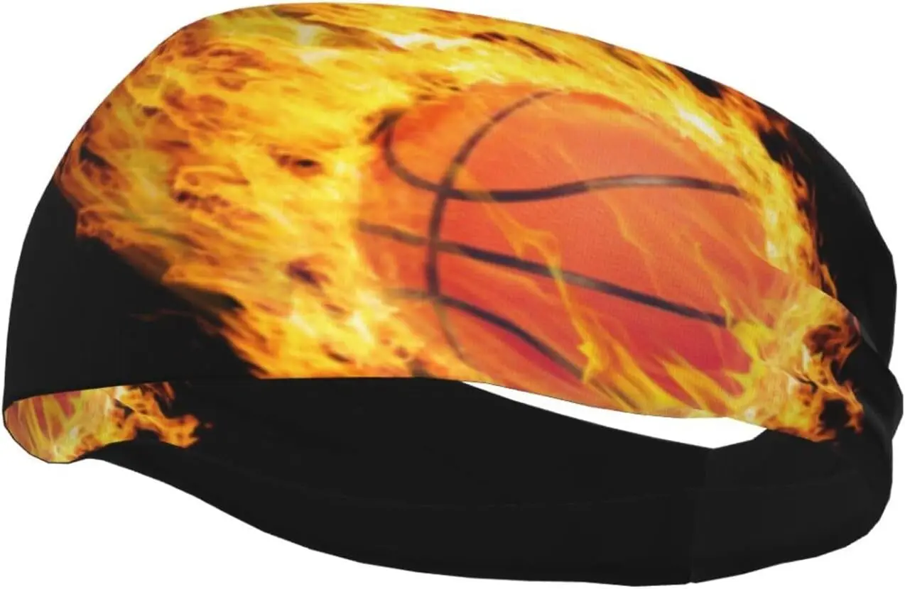 

Спортивная повязка на голову для баскетбола с пламенем, мужская и женская повязка на голову для бега, модная эластичная повязка на голову с украшением