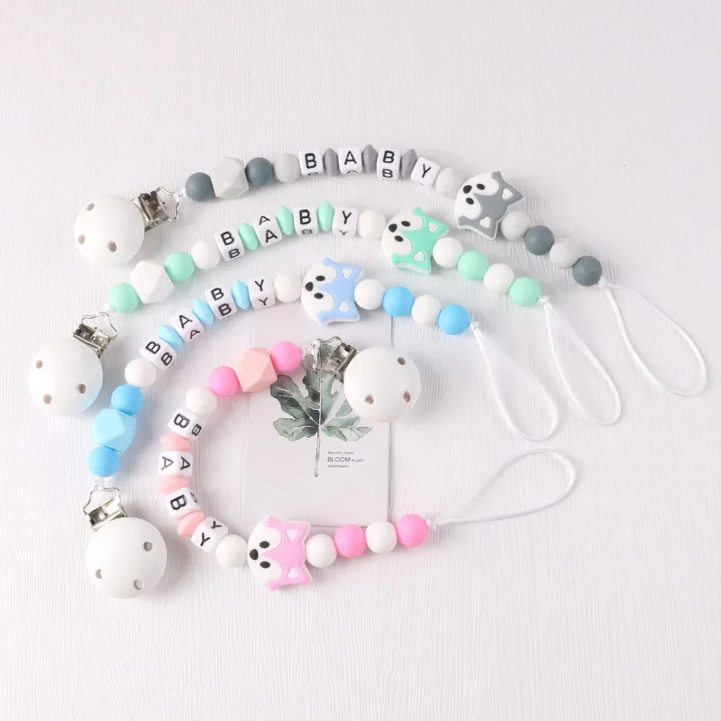 New Personalized Name Letter Beads Baby Pacifier Clips Silicone Beads Anti-Lost Pacifier Chain for Nipple Dummy Holder Chew Gift