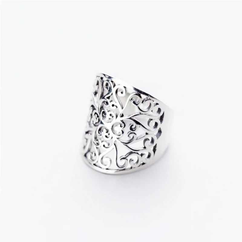 Retro Hollow Flower Cloud Carved 925 Sterling Silver Resizable Opening Ring For Women Luxury Jewelry RI603
