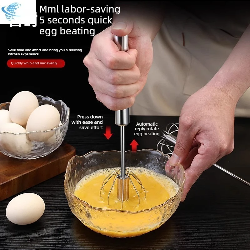 Batidor de huevos semiautomático para el hogar, mini batidor de leche multifuncional de mano, mezclador manual de acero inoxidable