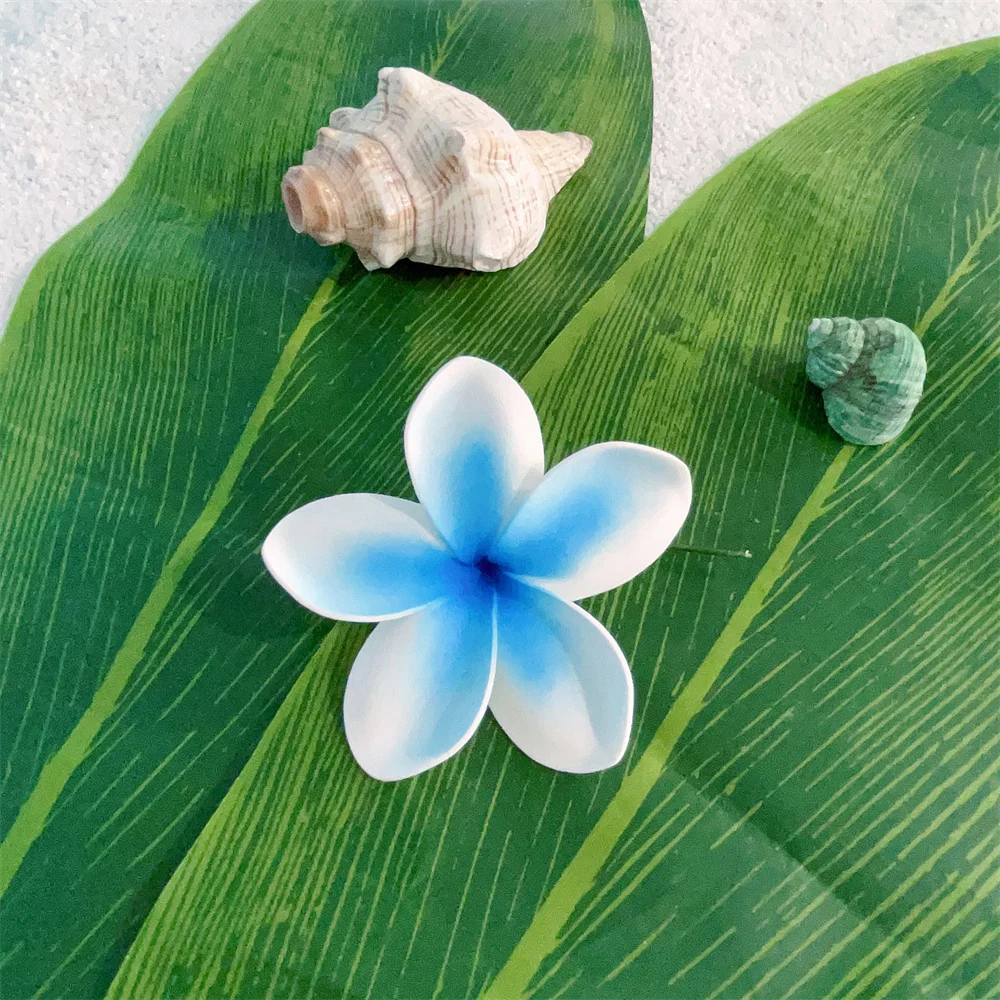 10 Pcs Fashion Hawaii Plumeria Flower With Stem 10CM Headdress Sky Blue Hair Side HairPins Floral Headpieces Accessories