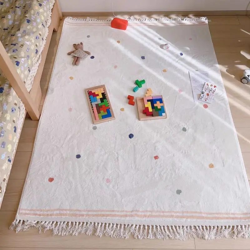 Colorful Dot Hairy Nursery Play Mats For Children，Fluffy Carpet For Living Room With Tassels，Soft Kids Rugs，Plush Bedroom Rugs