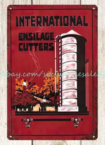 1910s International ensilage cutters farm silo storage metal tin sign art