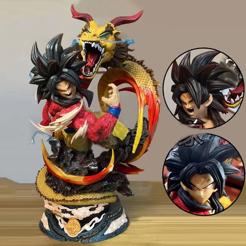 Dragon Ball Figurka Double Head Dragon Fist Son Goku SSJ4 Figurki akcji 40cm PVC Statuetka Anime Kolekcja Model Lalka Zabawki Prezenty