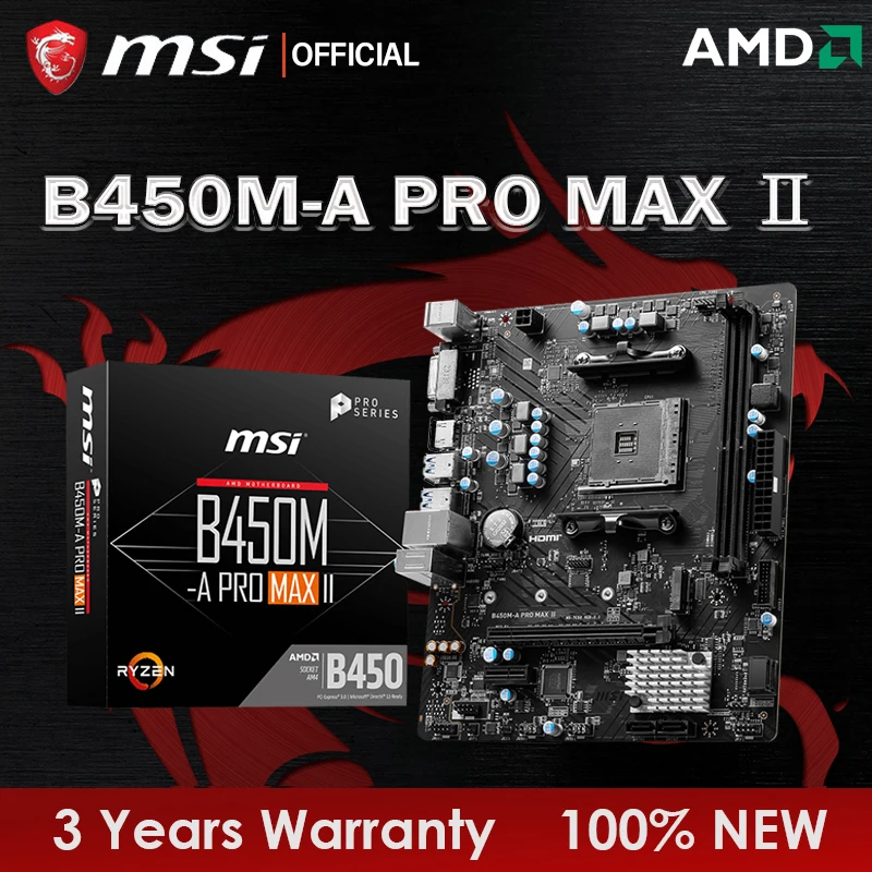 MSI AMD B450M-A PRO MAX II New Motherboard Dual-channel DDR4 Memory M.2 SATAIII USB3.2 Support R9 CPU Socket AM4 Mainboard