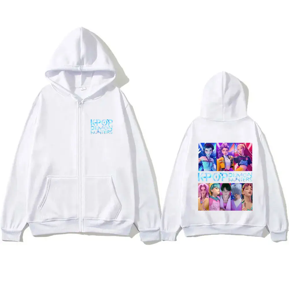 Movie KPop Demon Hunters Graphic Print Zipper Hoodie Rumi Mira Zoey Jacket Saja Boys Zip Up Hoodies Men Women Fashion Trend Coat