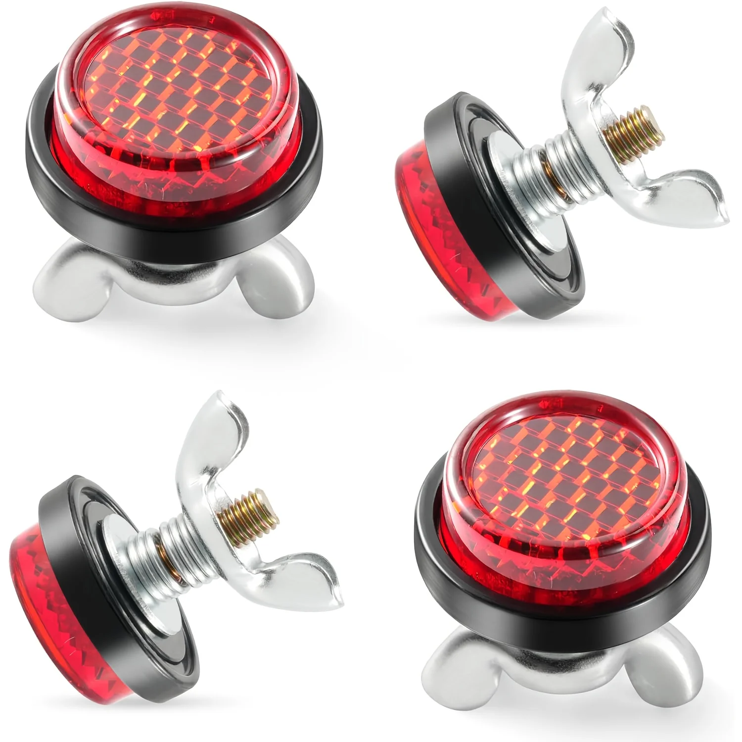 4PCS Red Reflectors Motorcycle License Plate Frame Bolts and Nuts, Round License Plate Screws, License Plate Fastener Nut