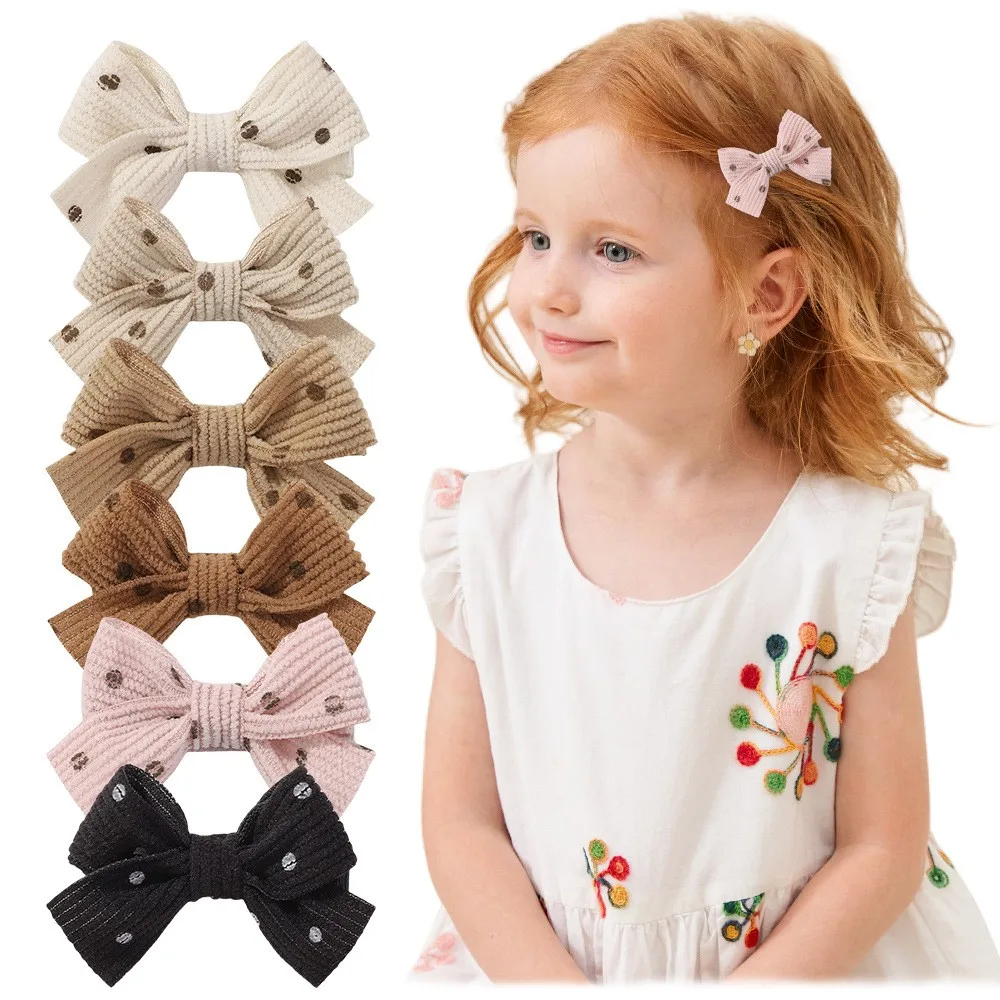 

Bulk 60pc/lot Cute Gold Spot Hair Clips Baby Girls Gold Stamped Bow Hairpins Corduroy Bowknot Barrettes for Kids Party Headwear