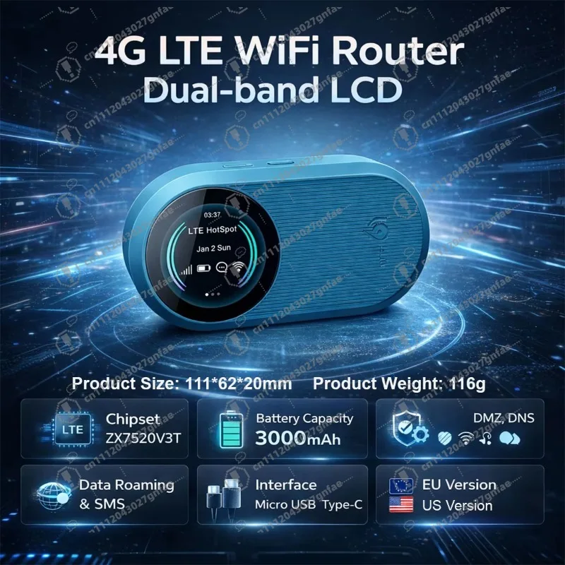 Portable WiFi 6 Wireless Router 3000mAh Battery 4G LTE Modem Type-C 300Mbps Pocket Travel Router with LCD Display