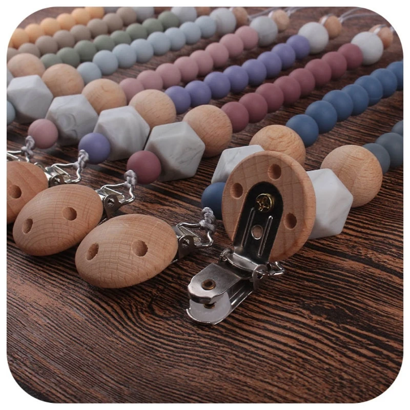 

Newborn Pacifier Beech Clip Chain Silicone Beads Nipple Soother Holder Baby Teething Chewing Shower Gifts