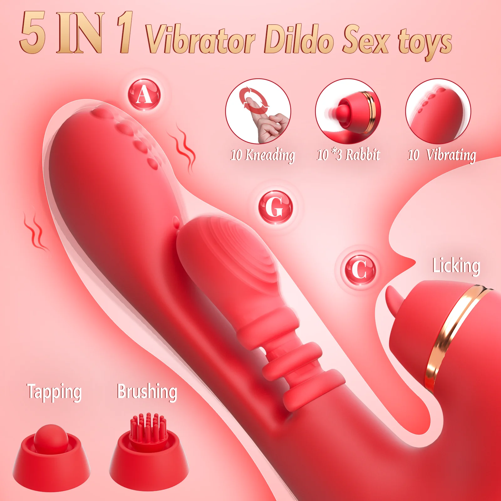 5 IN 1 Tapping Thrusting Dildo Vibrator for Women G Spot Vibrator Clitoris Clit Stimulator Female Masturbator Adult Sex Toys