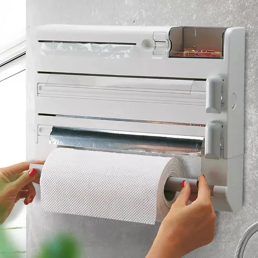 4/6-in-1 Plastic Wrap Tissue Dispenser with Cutter, Refrigerator Magnetic Tissue Holder