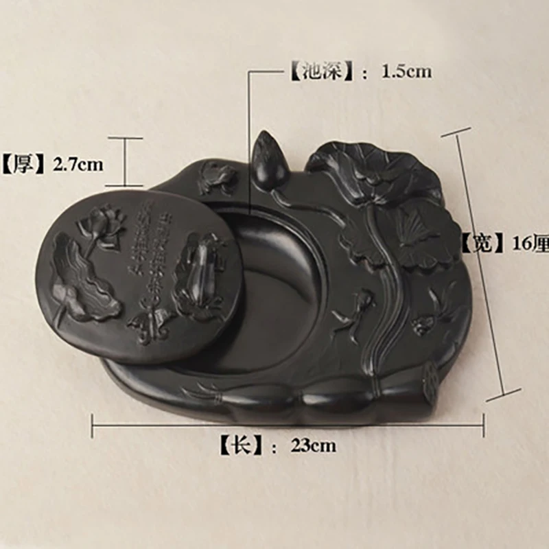 Carving Ink Stone Lotus Shaped Natural Calligraphy Rock Grinding Inkstone Plate Chinese Painting Calligraphie Strong Ink Inkslab