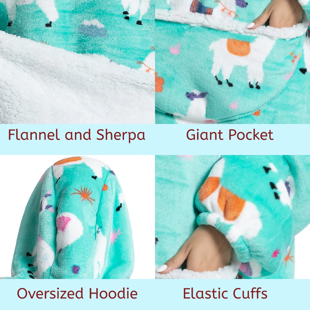 Oversized Wearable Blanket Cozy Warm Flannel Sherpa Fleece Hoodie for Adults Soft Sweatshirt for Gifts One Size Fits All