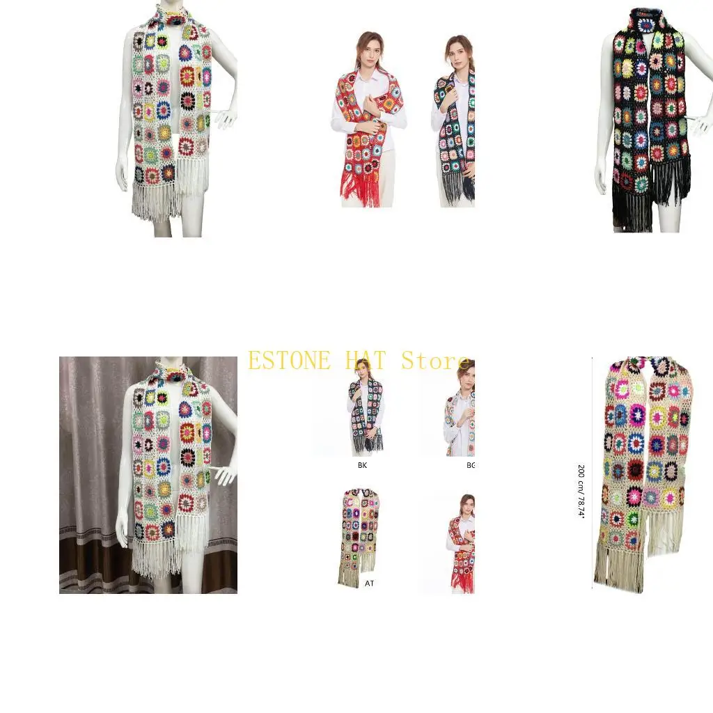 49MF Breathable Knit Floral Pattern Crochet Scarf for Ladies Spring Autumn Lightweight Shawls Sunproof Warm Large Scarves