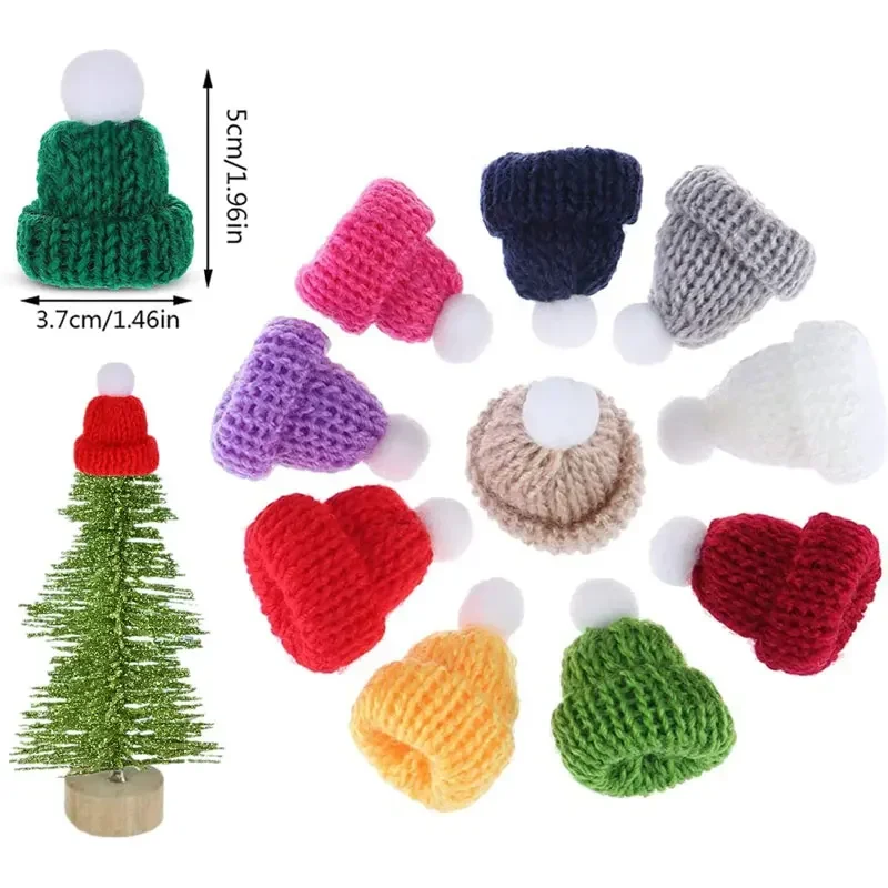 10/20Pcs Mini Christmas Knit Hats Craft Knitting Hats Doll Craft Hat Christmas Tree Ornaments Hats for DIY Crafts Accessories