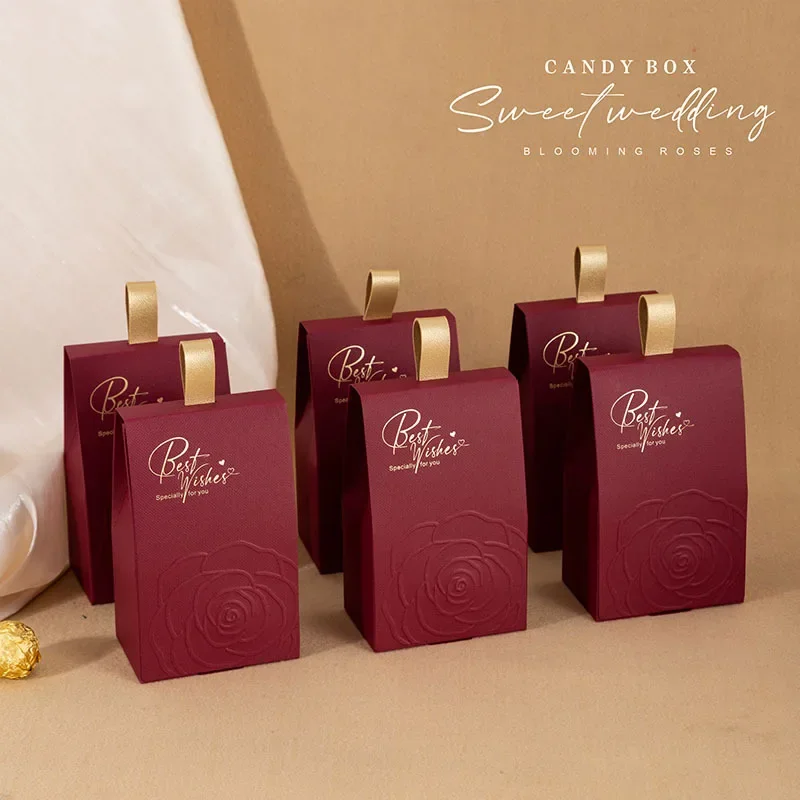 

Luxury Leather Handle Gift Bags Wine Gift Box Packaging Paper Candy Boxes for Wedding Favors Wrapping Gifts