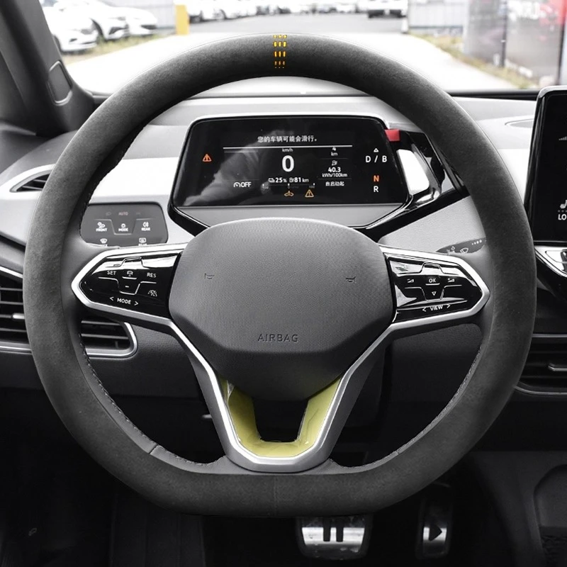 

For Volkswagen VW ID.3 ID.4 X ID.6 CROZZ Non-Slip Four Season Universal Suede Steering Wheel Cover Car Interior Accessory