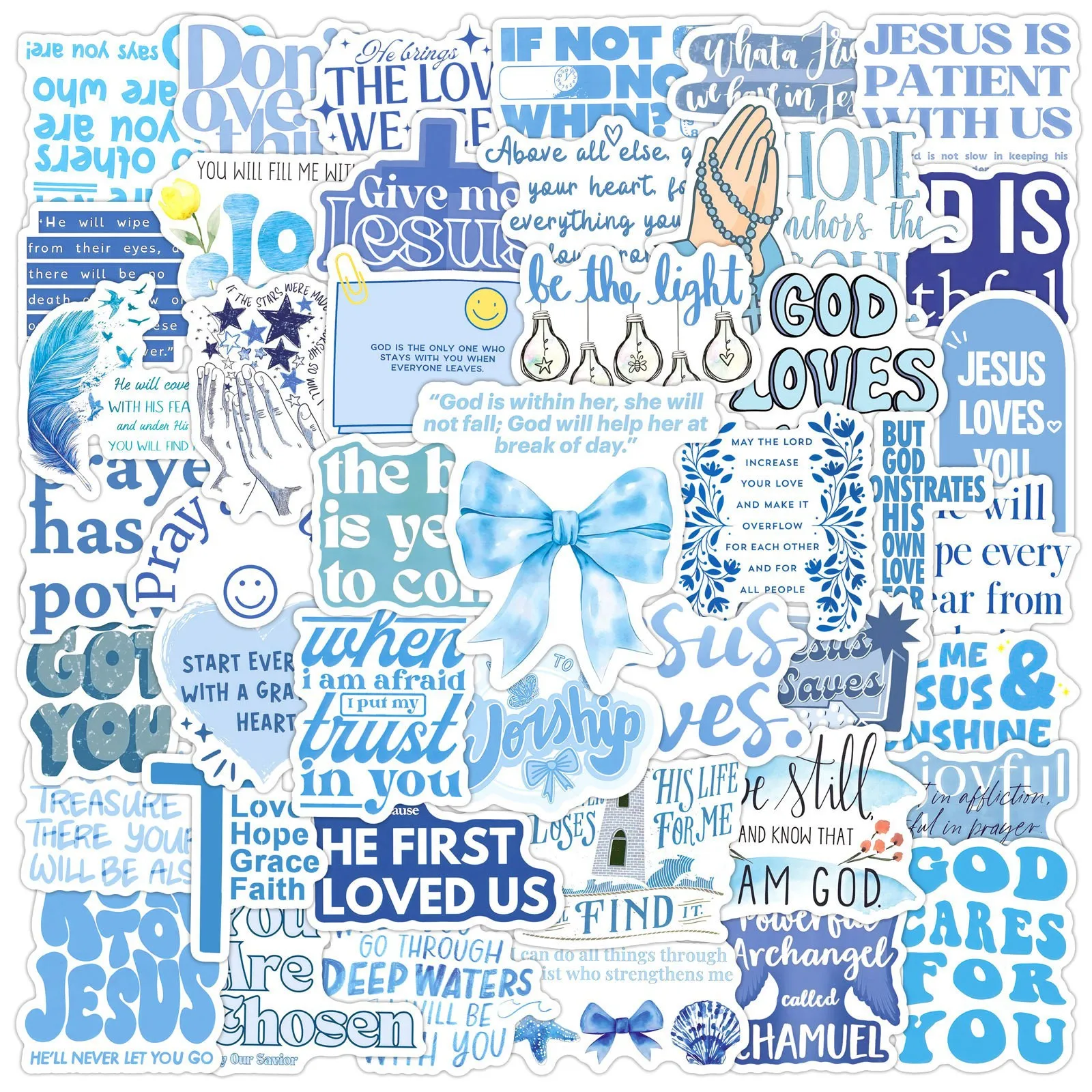 50Pcs Jesus Phrase Sticker Pack-Graffiti with Biblical Motivational Quotes, Waterproof Decor Stickers