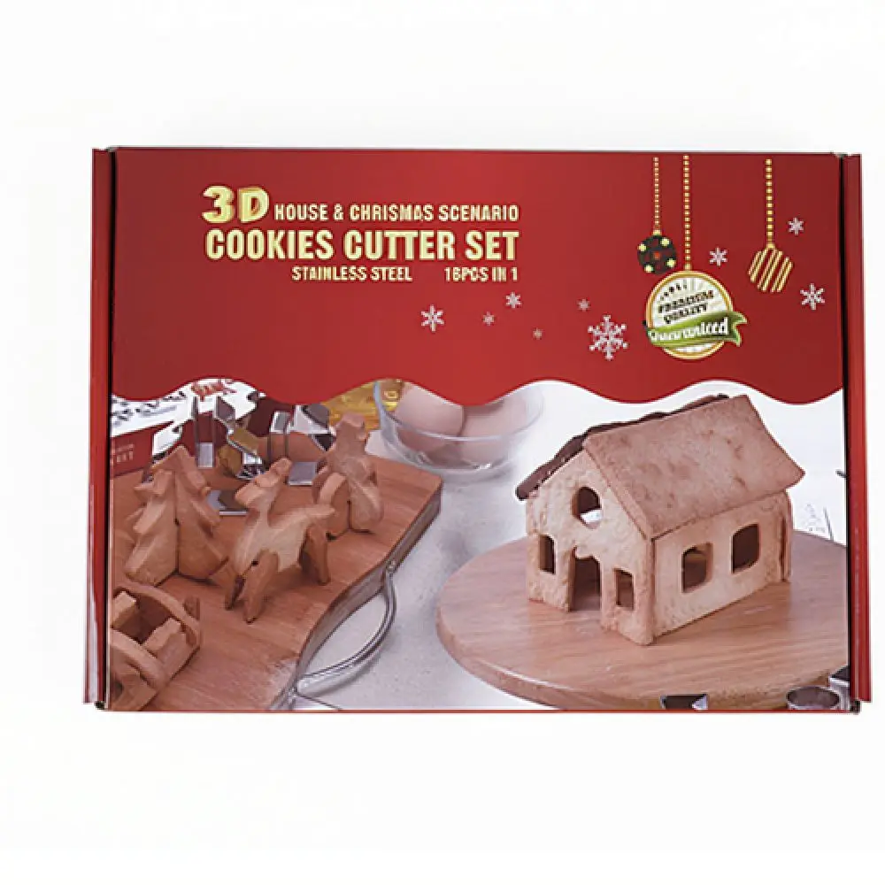 Metal Biscuit Molds 3D Cookie Cutter Set Gingerbread House Baking Accessories For Kitchen Pastry Crafting Tools