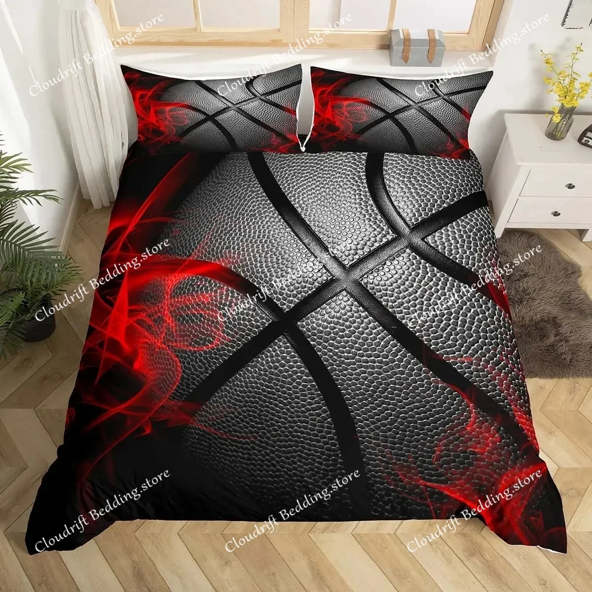 Basketball Duvet Cover Set King Queen Ball Sport Theme Bedding Set Boys Teens Basketball Fan Room Polyester Quilt Cover