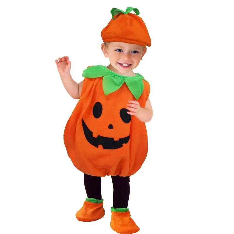 Role Play Pumpkin Outfit Boy Baby Toddler Hat Vest Set Infant Tops Girl Halloween Party Dress Clothes Kids Child Cosplay Costume