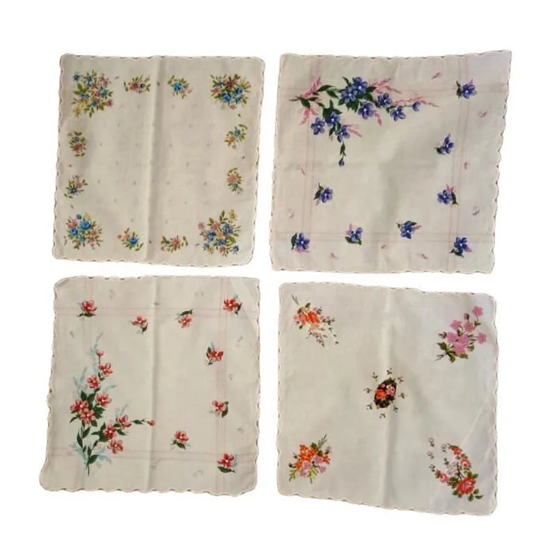 5pcs Vintage flower Women Square lady Handkerchief white lace Printed children Cotton wedding Christmas party hand towel hanky