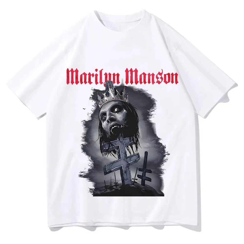 Marilyn Manson Impaled Double Cross Tee Retro Print Cotton Top Graphic Sleeve Unisex Men Women Casual Crew Neck T Shirts Y2k