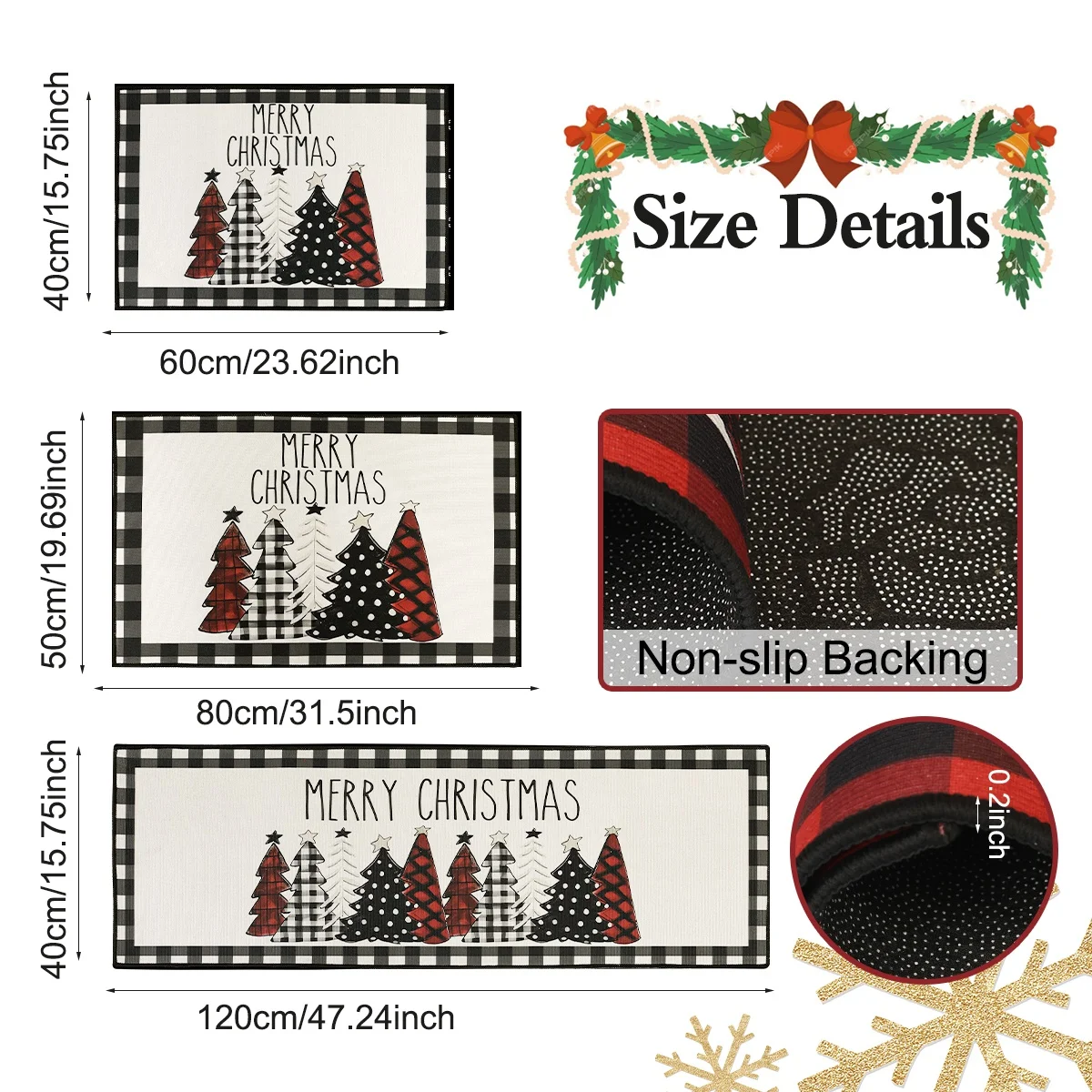 Plaid Christmas Tree Floor Mat Home Kitchen Absorbent Non-slip Mat Merry Christmas Decoration For Home 2024 Happy New Year 2025