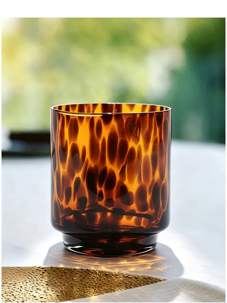 Retro Leopard Texture Amber Crystal Glass Cup, Elegant Drinkware for Whiskey, Scotch, Coffee, Cocktail, Home Bar Table Decoratio