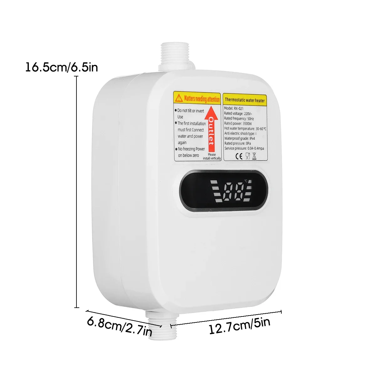 220V 3500W Mini Water Heater Hot Electric Tankless Household Bathroom Faucet with Shower Head LCD Temperature Display