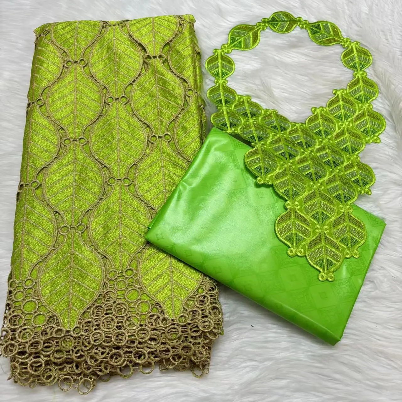 

2.5yards Swiss Voile Lace with 2.5yards Bazin Riche Fabric with Collor Set Pretty Style Match Set For Party Dress L511-25