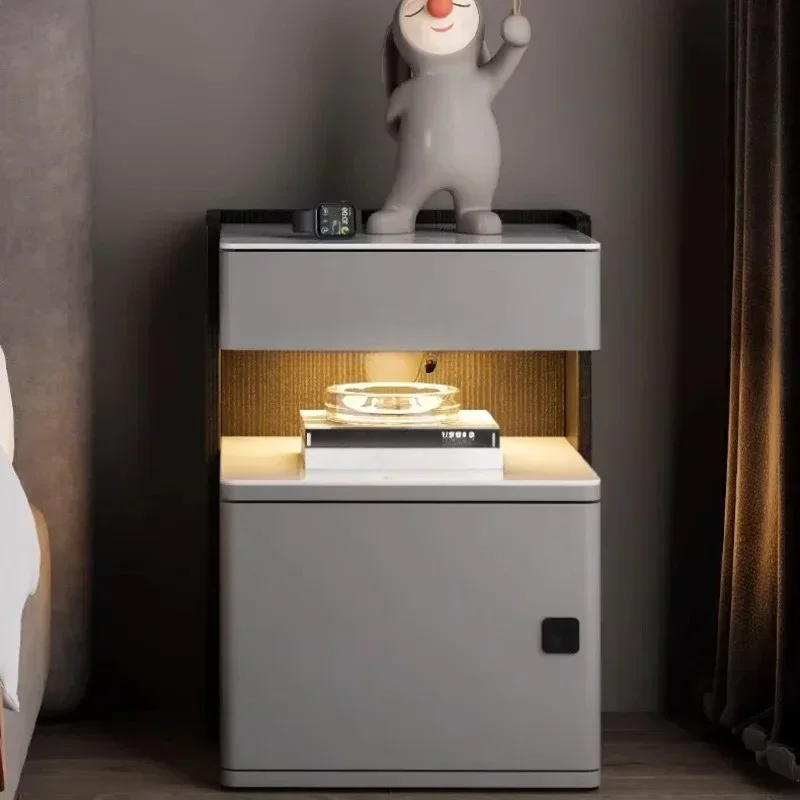 HHSmart Bedside Table Fingerprint Lock Safe Box Integrated Home Wireless Charging Ultra Narrow Bedside Cabinet
