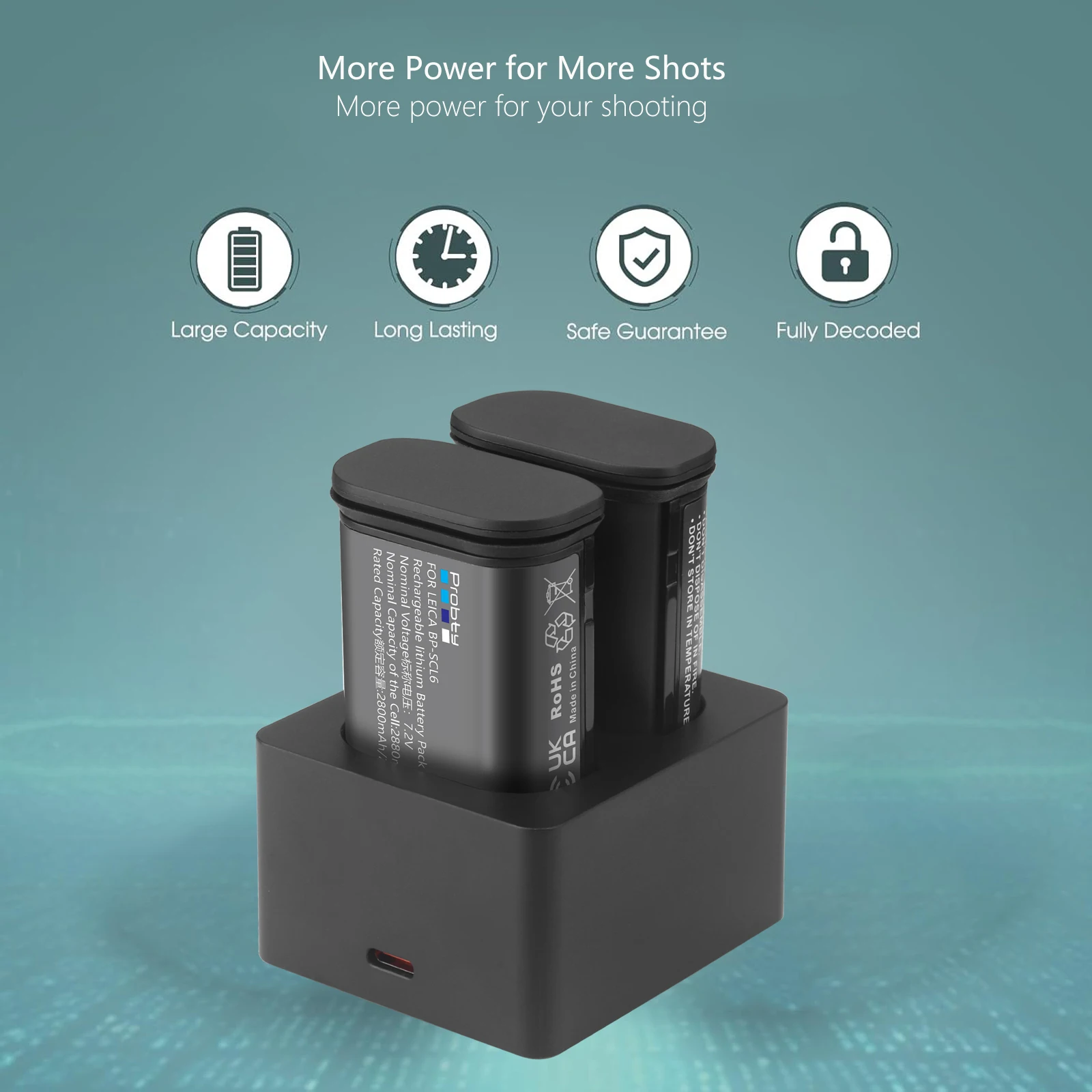 Probty 2880mAh BP-SCL6 교체용 배터리 및 Leica Q2 SL2 SL2-S Q3 SL3 SL3-S 43 카메라용 듀얼 슬롯 충전기