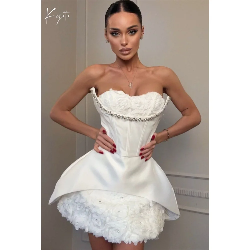 

Kyoto Customized White Sleeveless Wedding Dress Elegant Strapless Diamond vestidos de noiva A-Line Mini Evening Dresses 2025