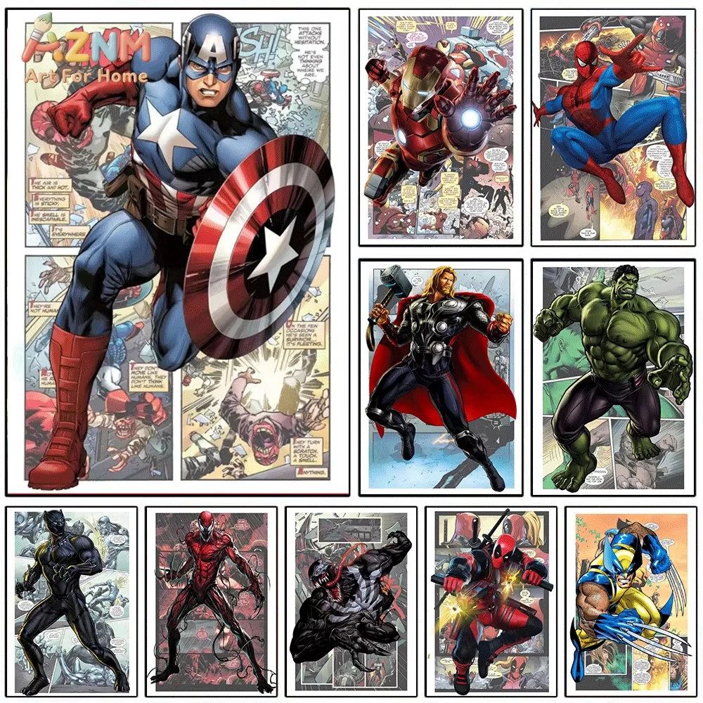AZNM Watercolor Splash‑Effect Spider‑Man Superhero Frameless Canvas Wall Art Print Poster Modern Bedroom Living‑Room Home Wall