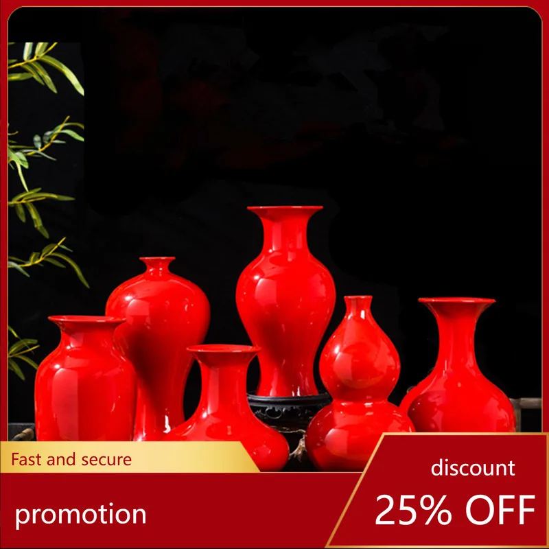 

HXL Ceramic Decorative Vase Ornament in Chinese Red for Flower Arrangements