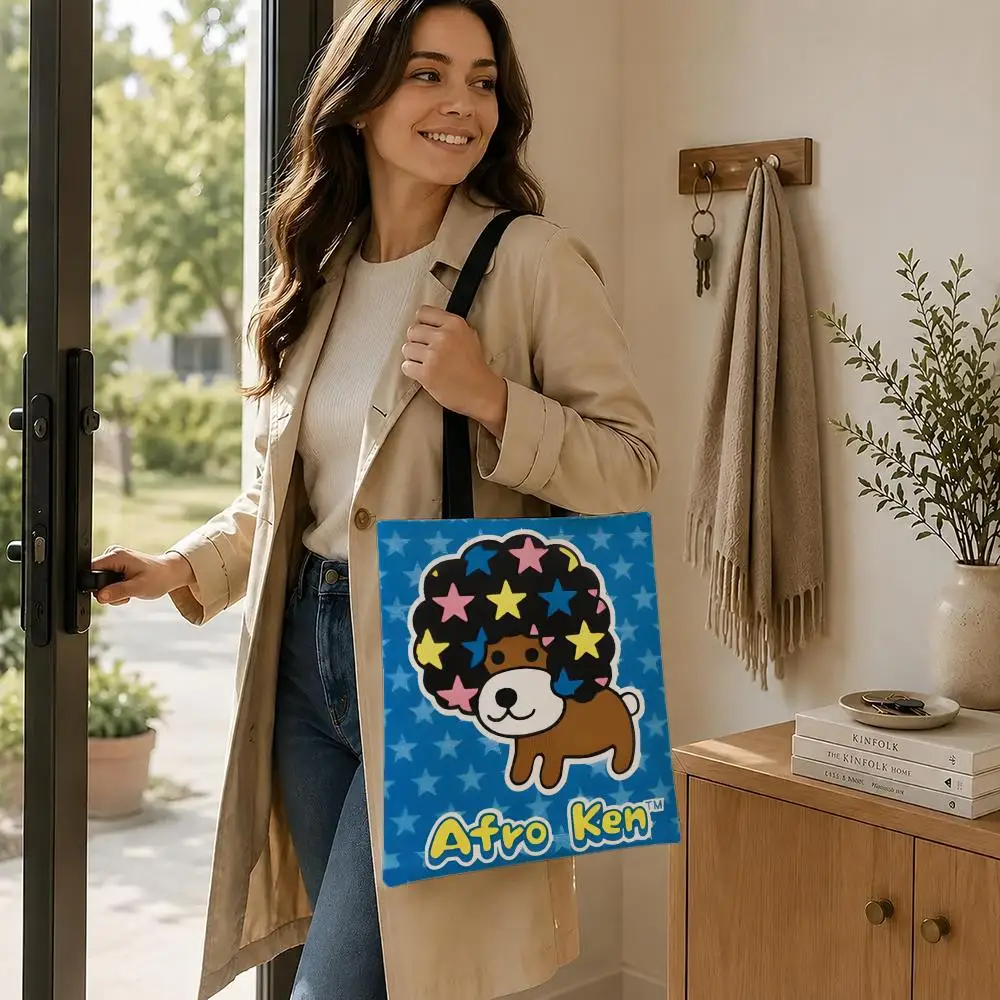 Character Afro Ken Storage Bags Canvas  bag, suitable for work, school, and daily commutes, reusable shopping bag