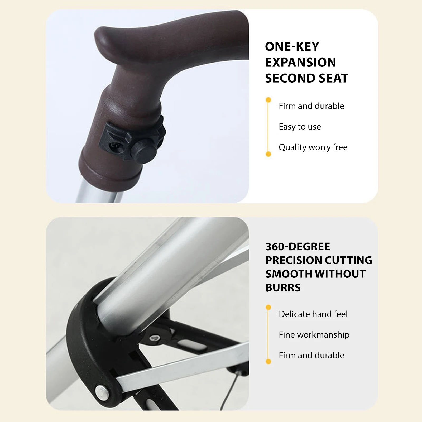 2-in-1 Walking Stick with Seat Folding Cane Stool for Elderly, Portable Mobility Aid with One-Button Open/Close