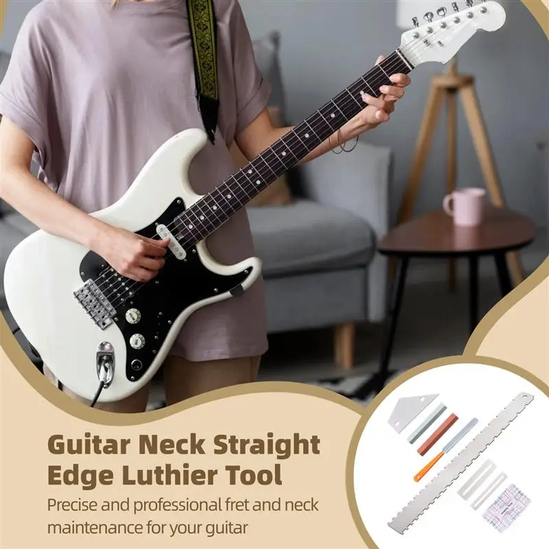 8Pcs Guitar Neck Straight Edge Kit Guitar Neck Notched Straight Edge Luthier Tool Fret Rocker Fret File Fingerboard Guard String