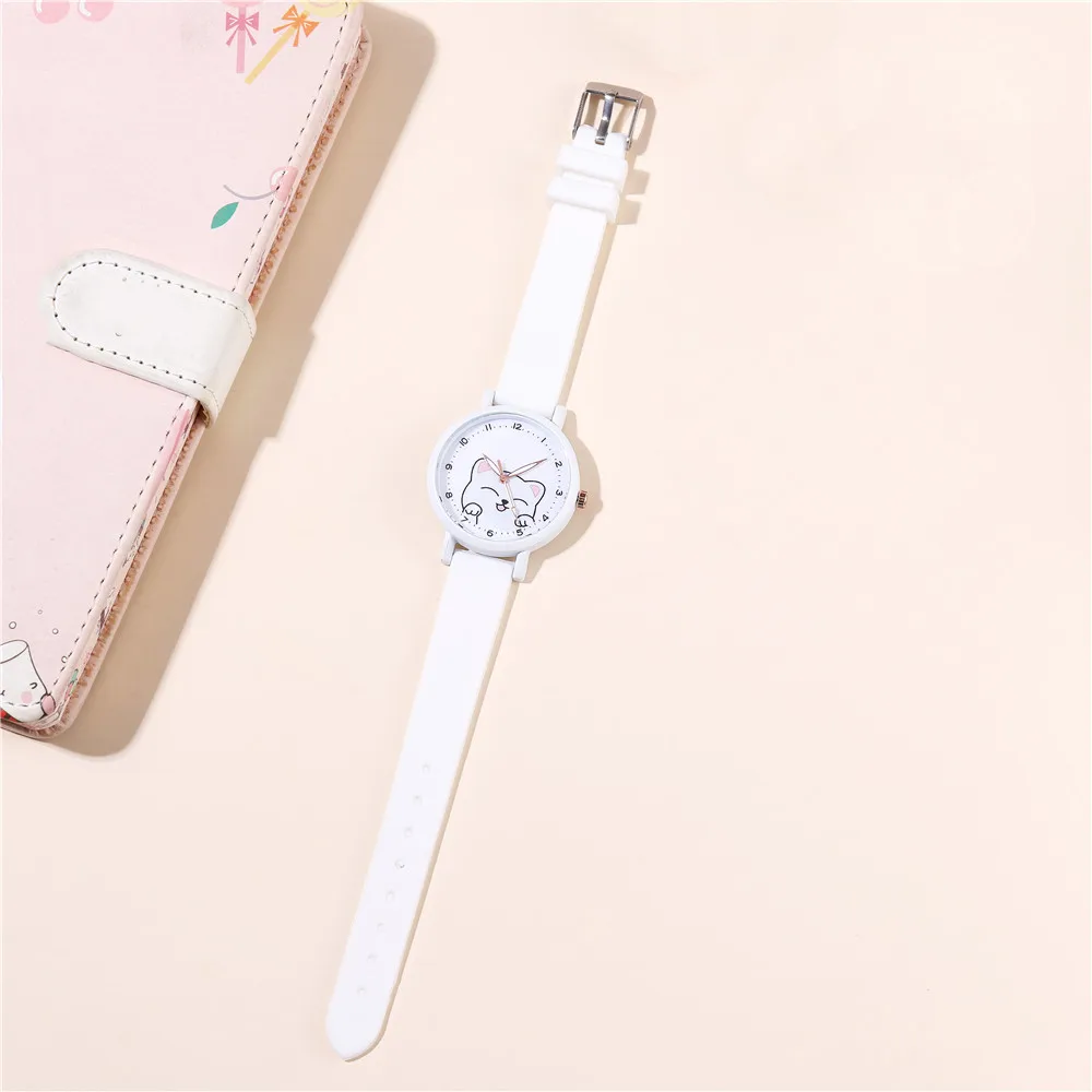 لطيف جميل سيليكون الفرقة القط نمط الكوارتز ساعة الأطفال