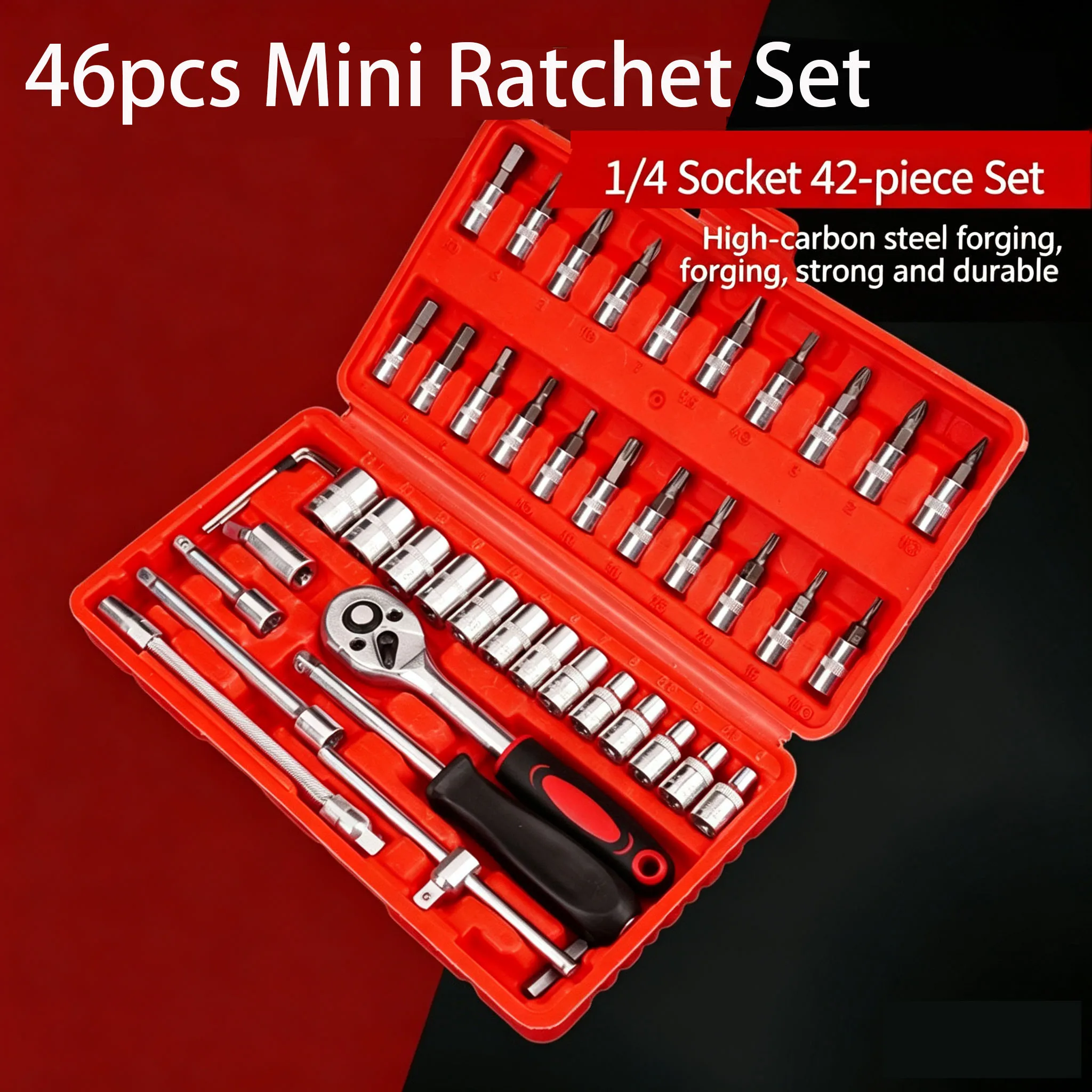 

46-Piece Socket Quick Ratchet Wrench Screwdriver Tool Kit, 1/4" Drive Auto Repair Hardware Set