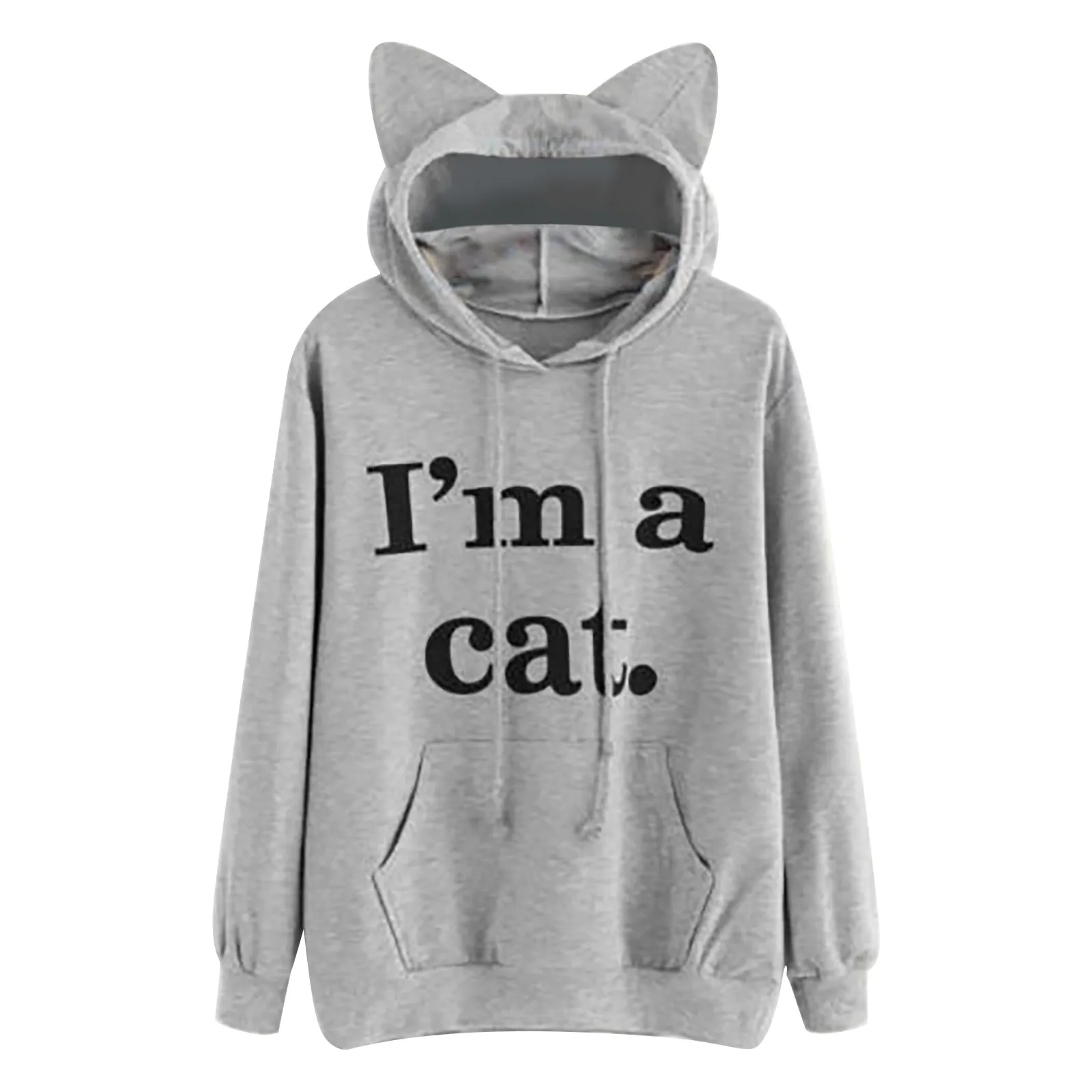 

I AM A CAT Printed Cat Ear Hoodies Women Hooded Sweatshirt Jumper Hoody Hoodies Tracksuit Outerwear Fashion Coat Women Tops