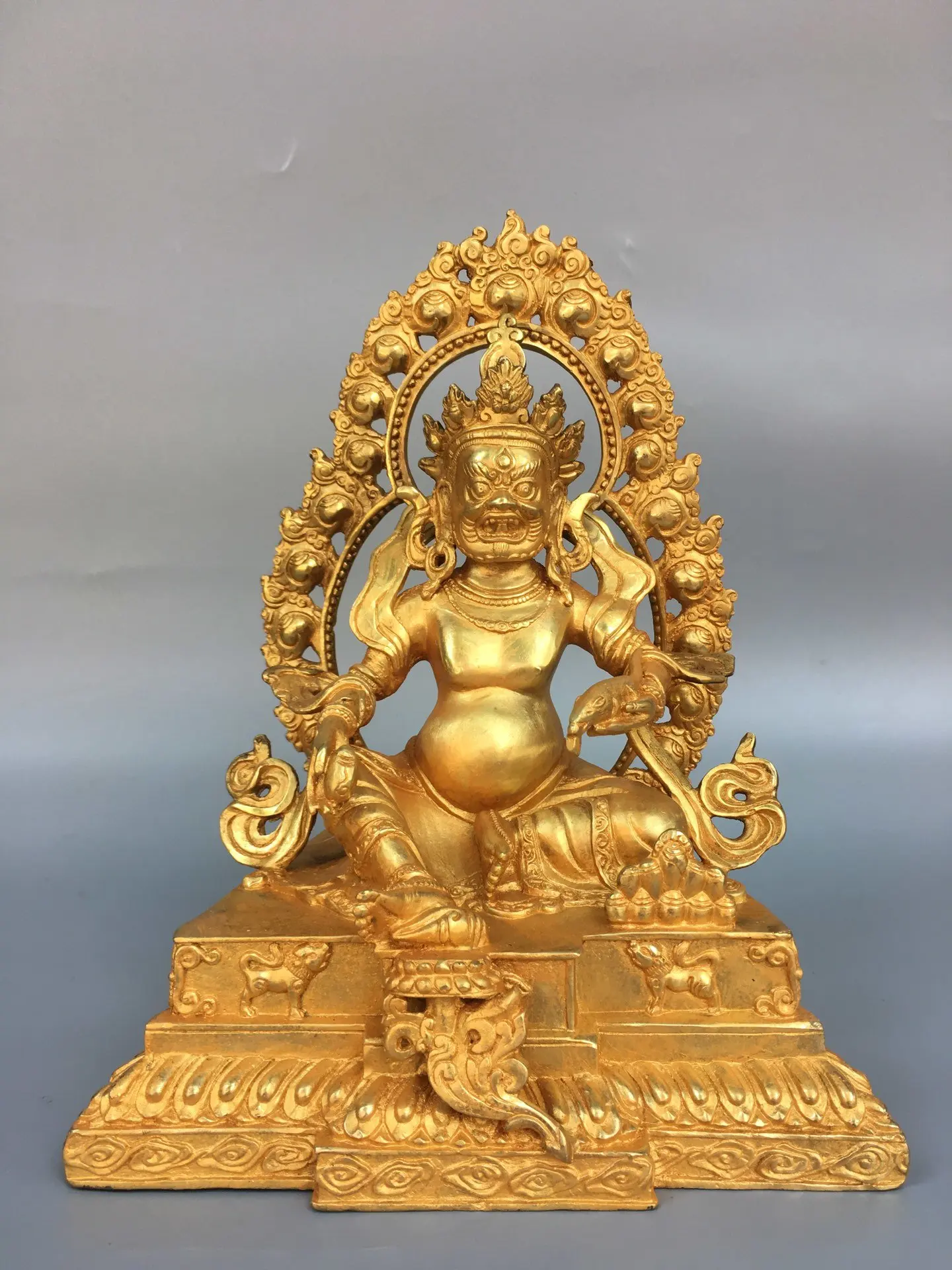 

24cm Tibetan Brass Gilded Backlit Yellow God of Wealth Buddha Statue Decorative Articles for Home and Buddhist Hall Use